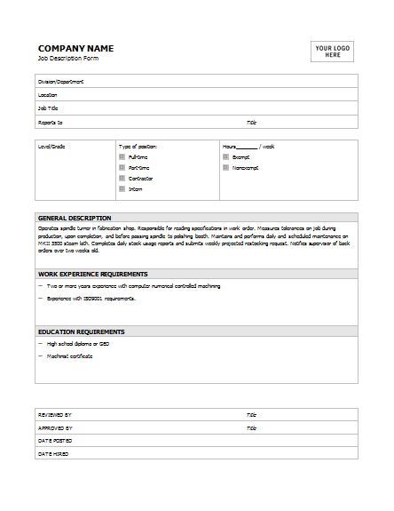 JOB DESCRIPTION TEMPLATES 