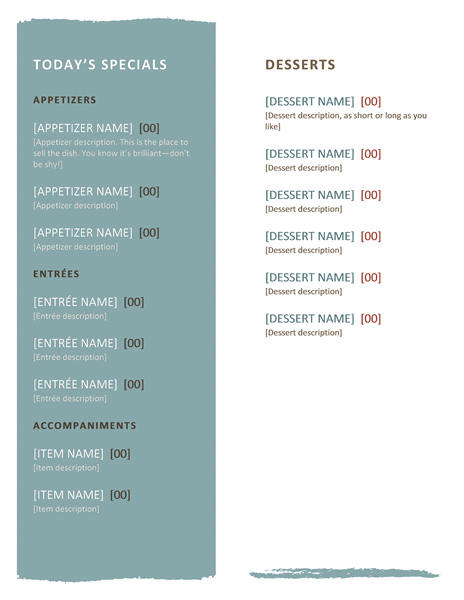 Microsoft Word Restaurant Menu Template Microsoft Word Restaurant Menu Template