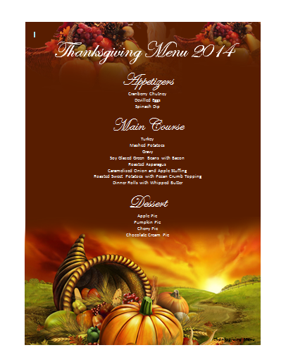 Free Printable Thanksgiving Menu Template Word