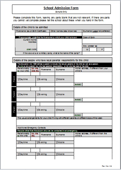 Free School Admission Form My Word Templates free-school-admission-form-my-word-templates