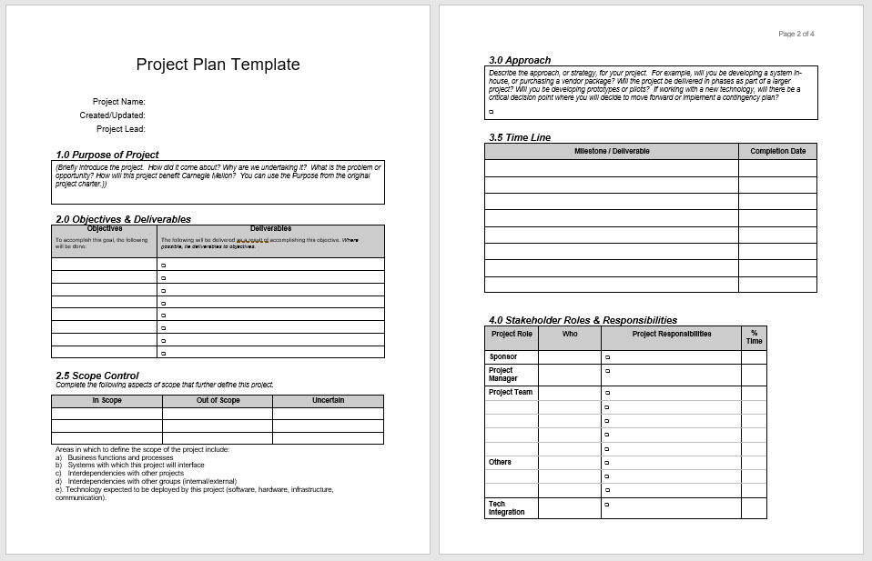 Ms Word Project Plan Template