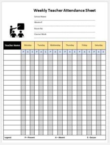 Teacher Attendance Sheet Templates - My Word Templates