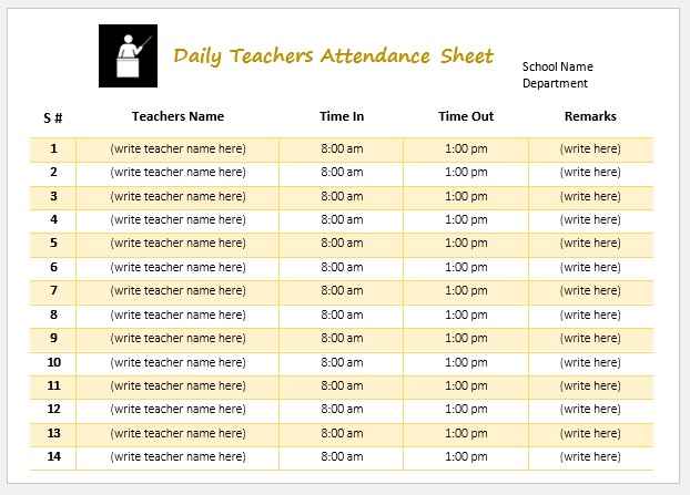 Teacher Attendance Sheet Template 03