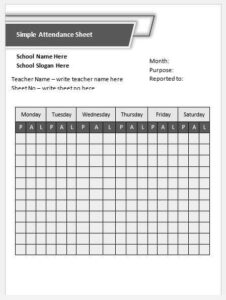 Teacher Attendance Sheet Templates - My Word Templates