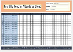 Teacher Attendance Sheet Templates - My Word Templates