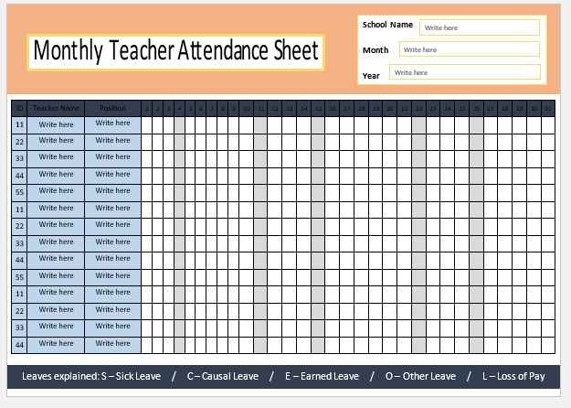 Teacher Attendance Sheet Template 08