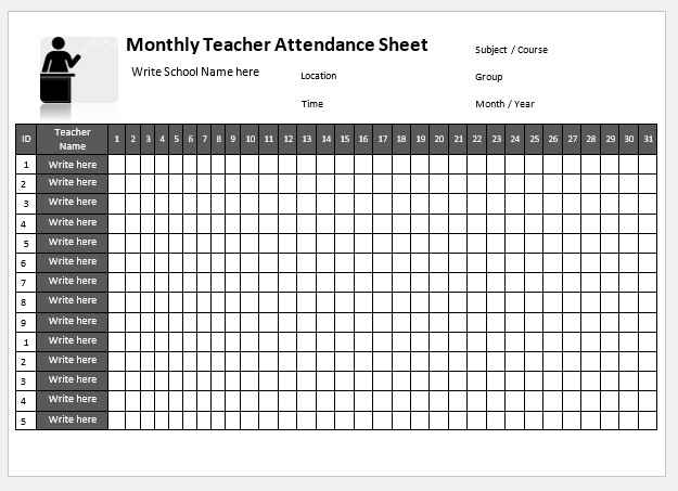 Teacher Attendance Sheet Template 09