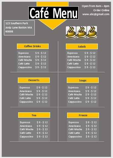 11 Free Café Menu Templates - Microsoft Word Templates