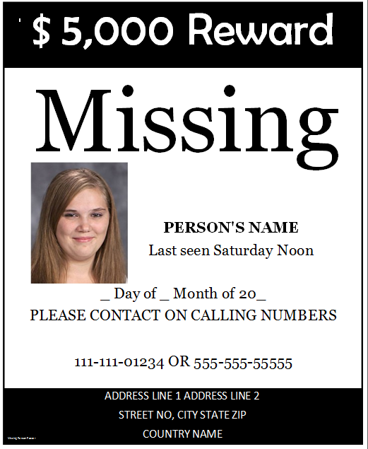 11 Free Missing Person Poster Templates My Word Templates