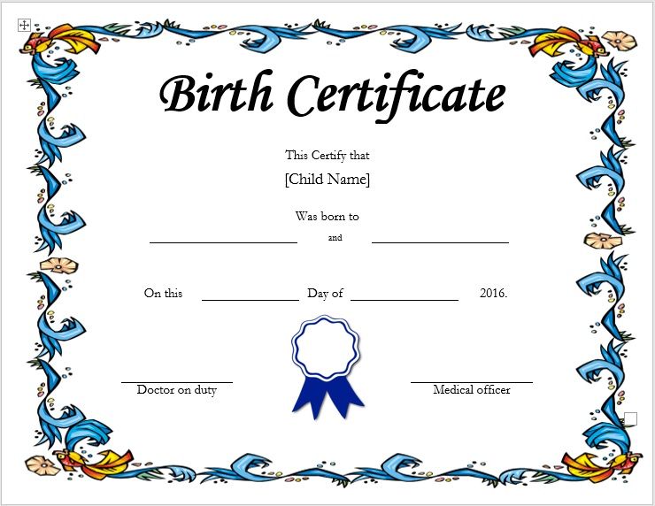Printable Birth Certificate Free