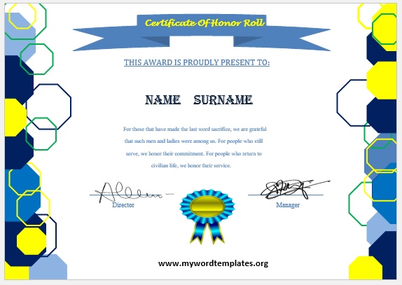 Honor Roll Certificate Template 06