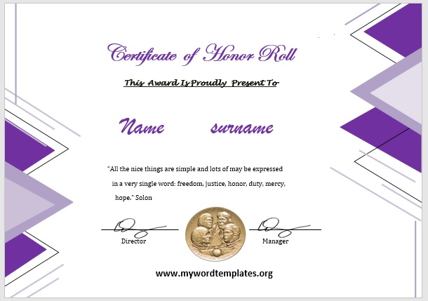 Honor Roll Certificate Template 10