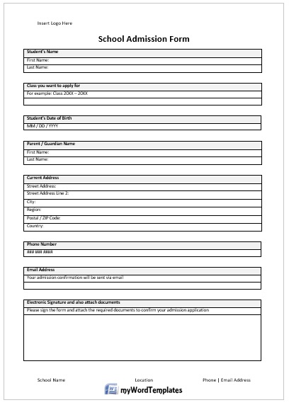 school admission form