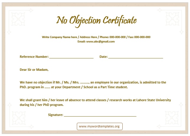 No Objection Certificate Template 04