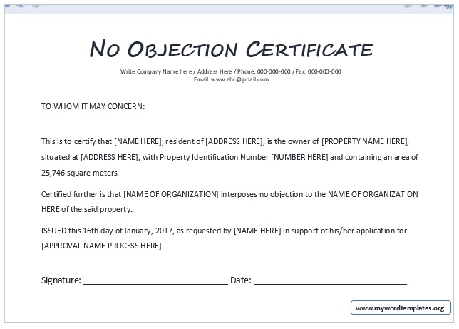 No Objection Certificate Template 06