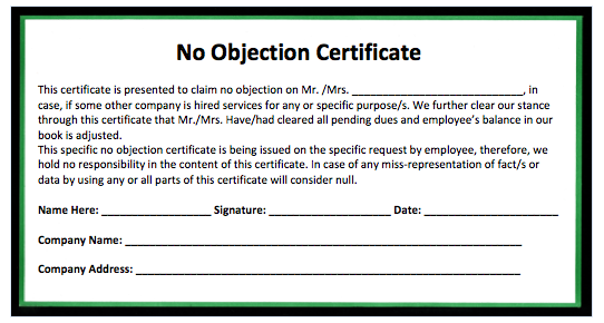 Sample No Objection Certificate Template My Word Templates