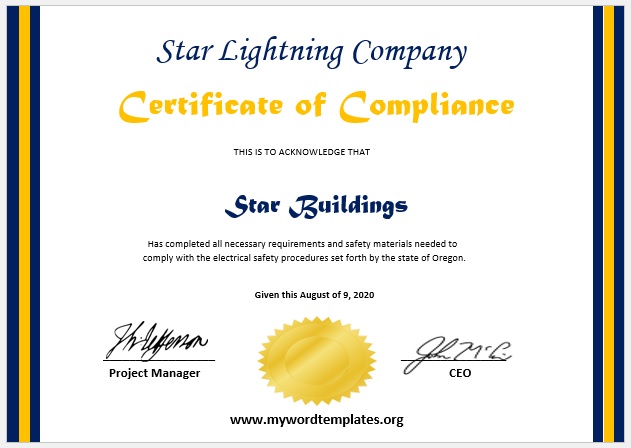 Compliance Certificate Template 03