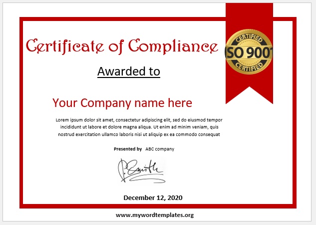 Compliance Certificate Template 05