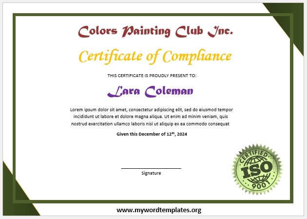Compliance Certificate Template 07