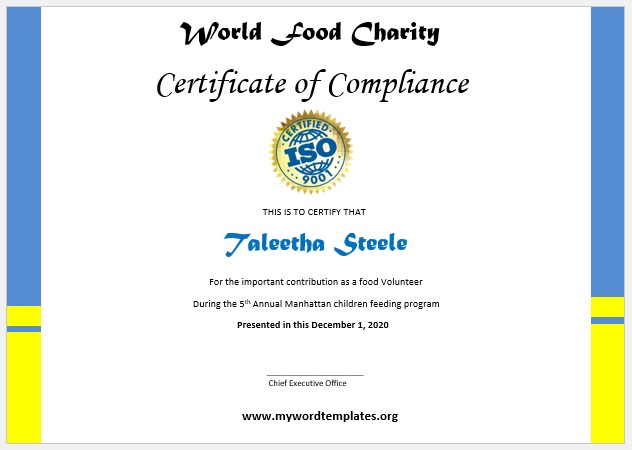 Compliance Certificate Template 09
