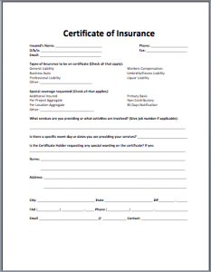 Insurance Certificate Template