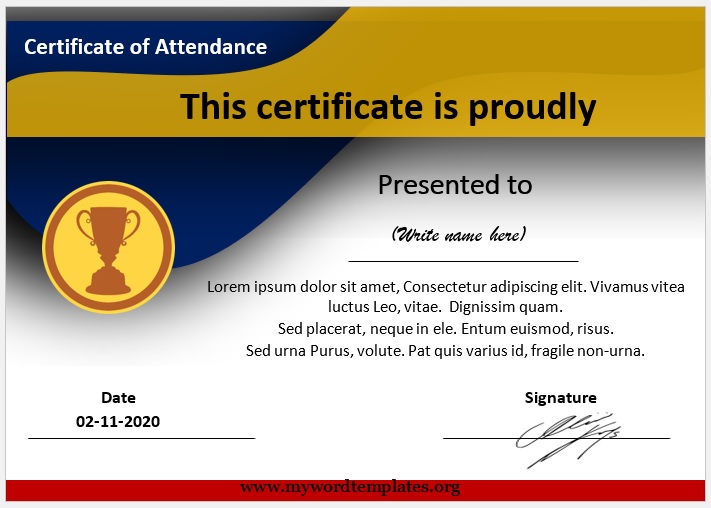 Perfect Attendance Certificate Template 01