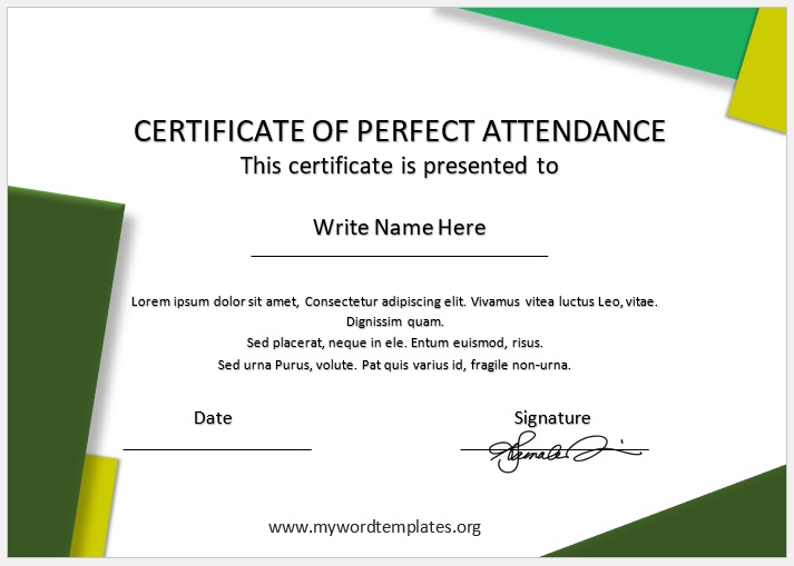 Perfect Attendance Certificate Template Word Perfect Attendance Certificate Template Word