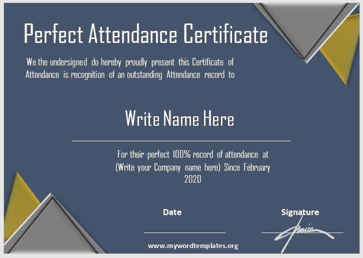Perfect Attendance Certificate Template 09