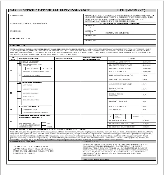 insurance certificate template doc
