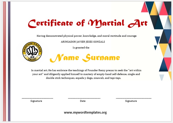 Martial Art Certificate Template 01