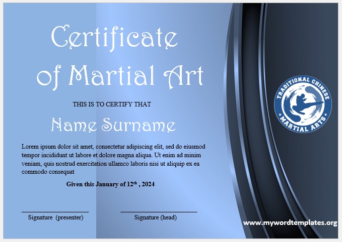 Martial Art Certificate Template 03