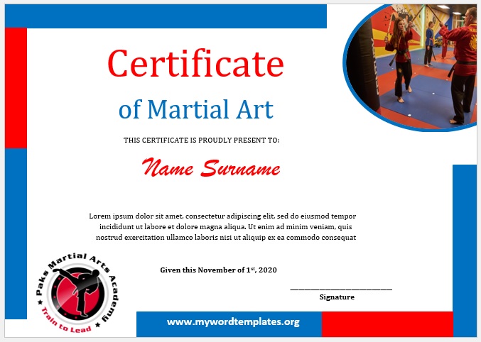 Martial Art Certificate Template 06