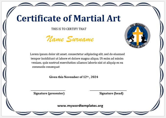 Martial Art Certificate Template 10