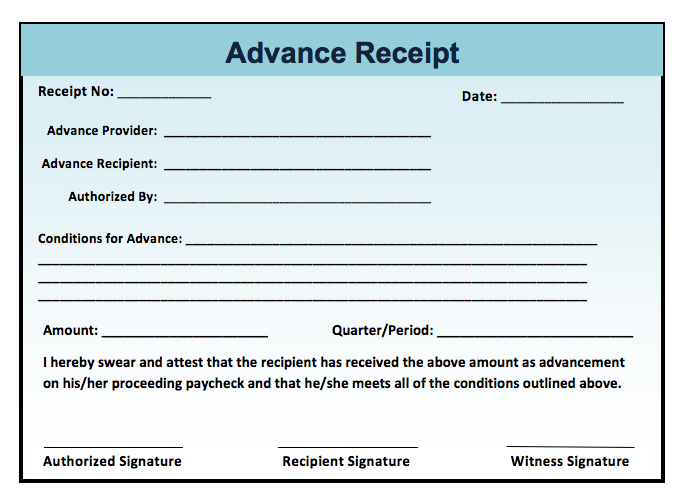 Advance Receipt Template My Word Templates