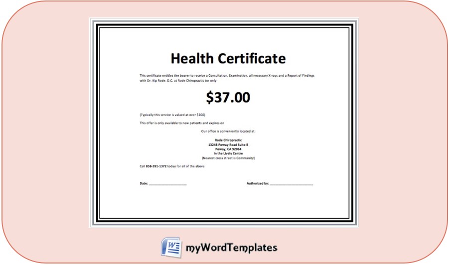 Health certificate template feature image