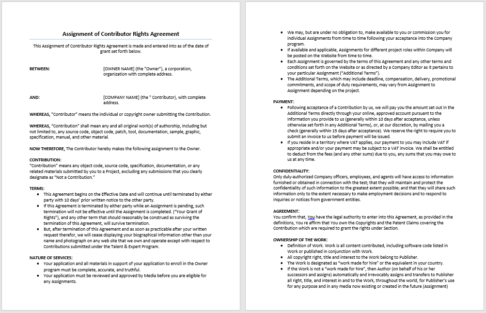 assignment of rights agreement