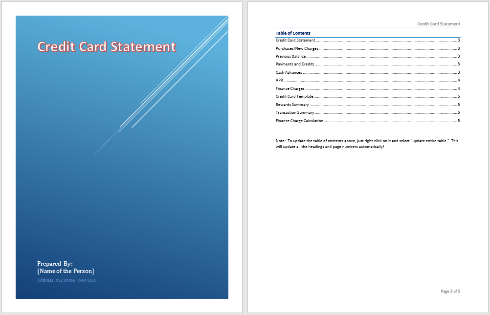 credit card statement template