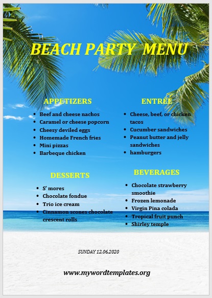 Beach Party Menu Template 03