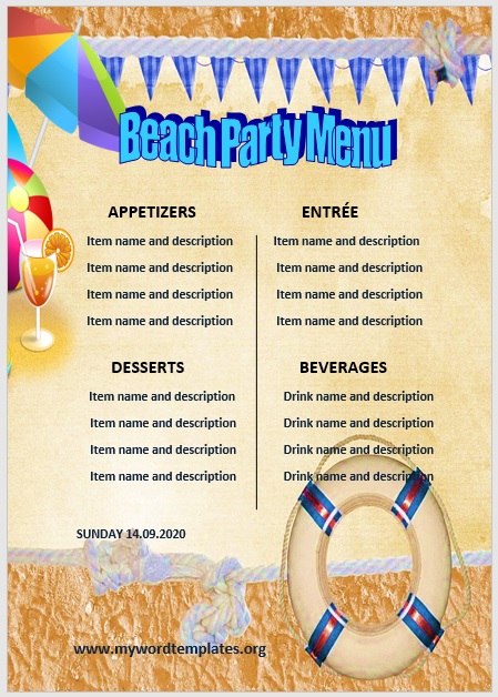 Beach Party Menu Template 04