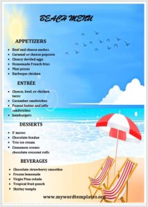 Beach Party Menu Templates - My Word Templates