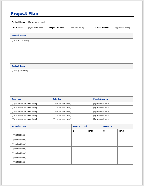 Microsoft Word Project Plan Templates - Free Word Template