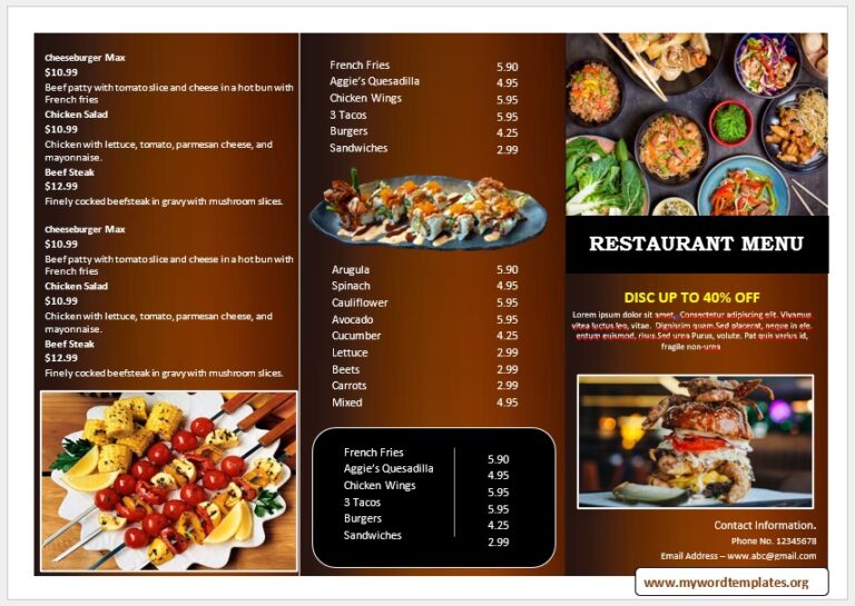Restaurant Menu Template - My Word Templates