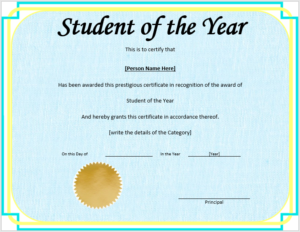 Student of the Year Certificate Template