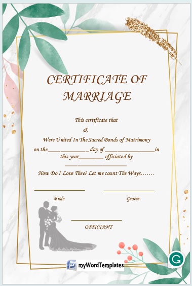 free marriage certificate template word