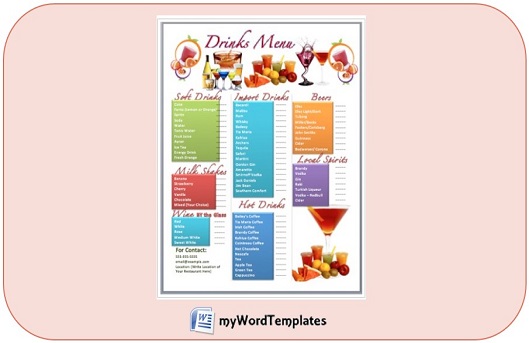 Drinks bar menu template