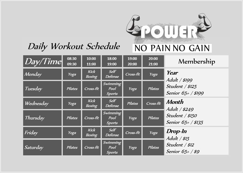 Daily Workout Schedule Template 02