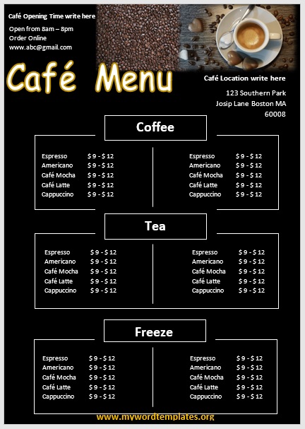 11 Free Caf Menu Templates My Word Templates