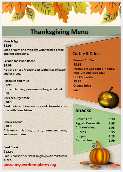 11 Free Awesome Thanksgiving Menu Templates - My Word Templates