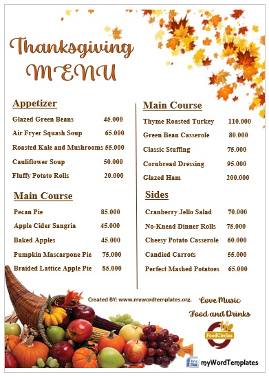 family thanksgiving menu template