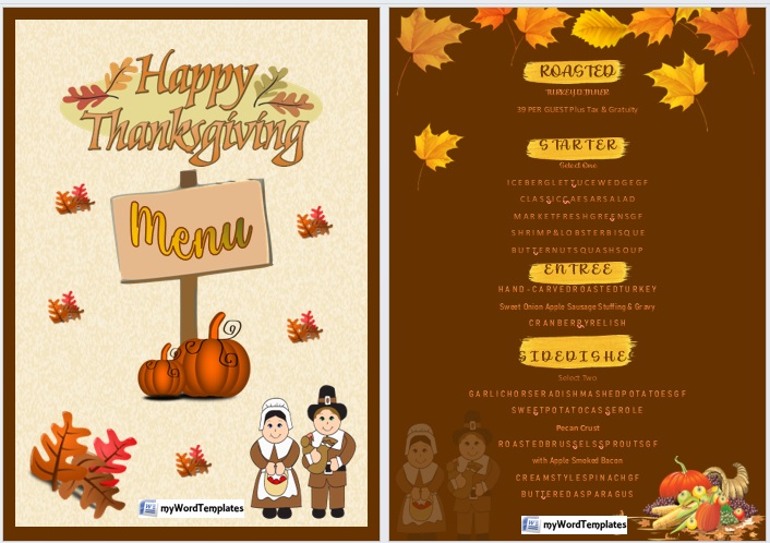 free thanksgiving menu templates for word